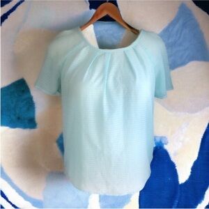 A.N.A. Teal Sheer Blouse With Textured Strips